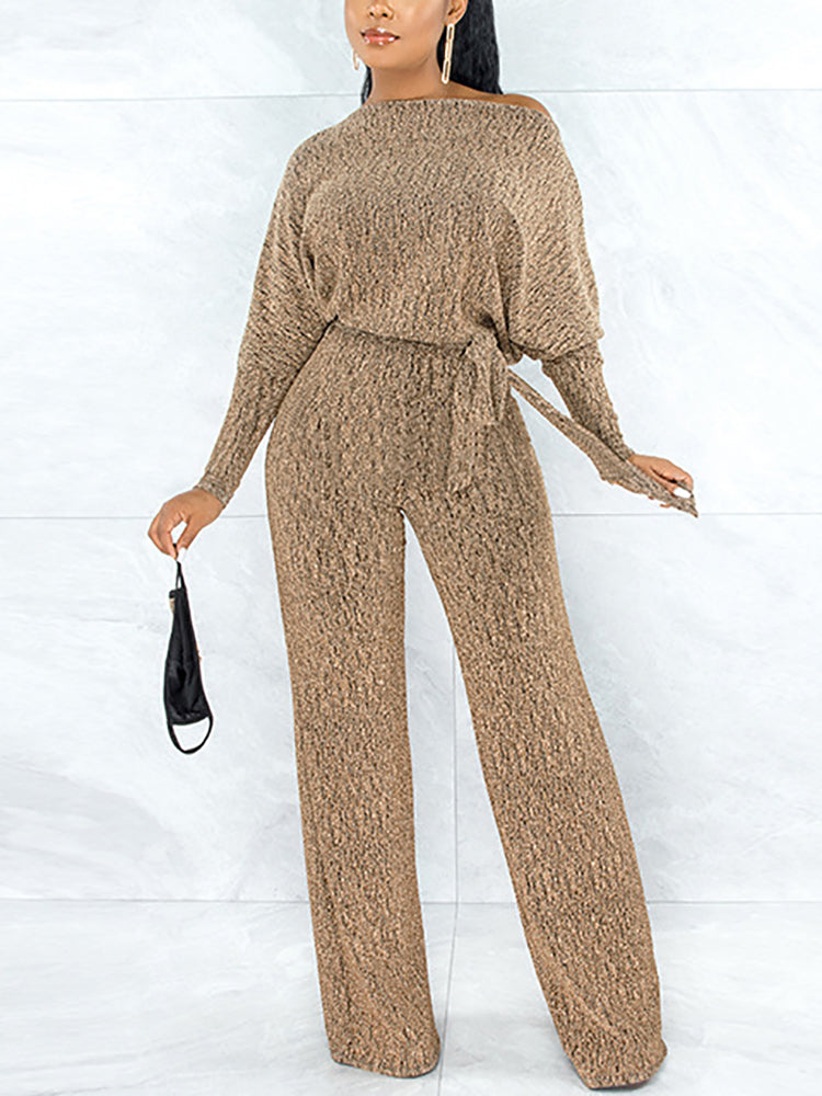 Metallic Off-Shoulder Wide-Leg Jumpsuit