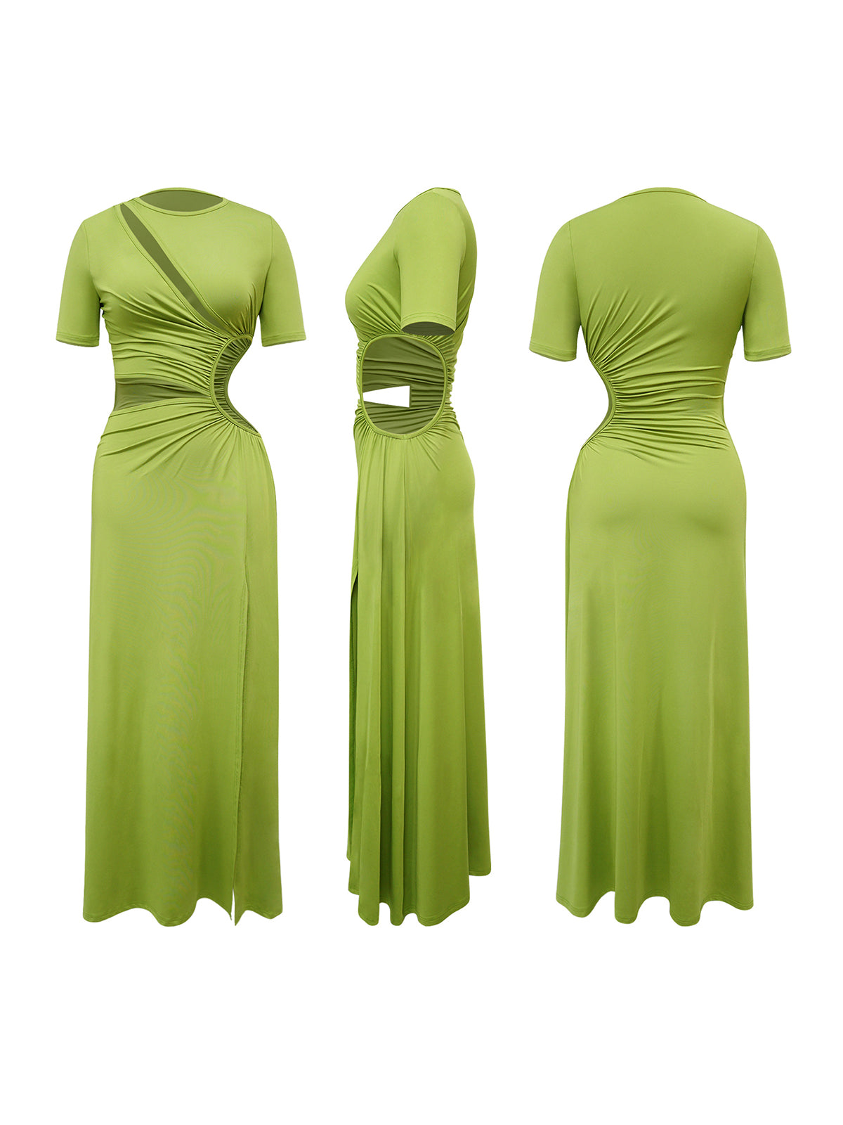 Cutout Ruched Slit Maxi Dress