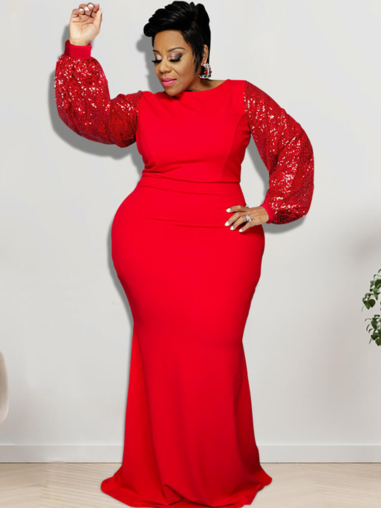 Glitter Long Sleeve Patchwork Maxi Dresses