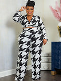 Two Piece Long Sleeve Houndstooth Top Pants