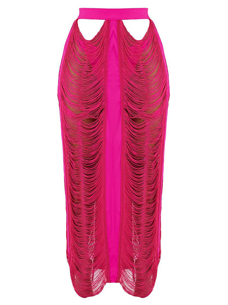 Two Piece Tassel Top Hollow Out Maxi Skrits