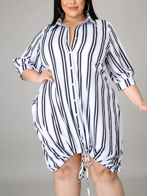 Collar Stripe Plus Size Shirt Dress