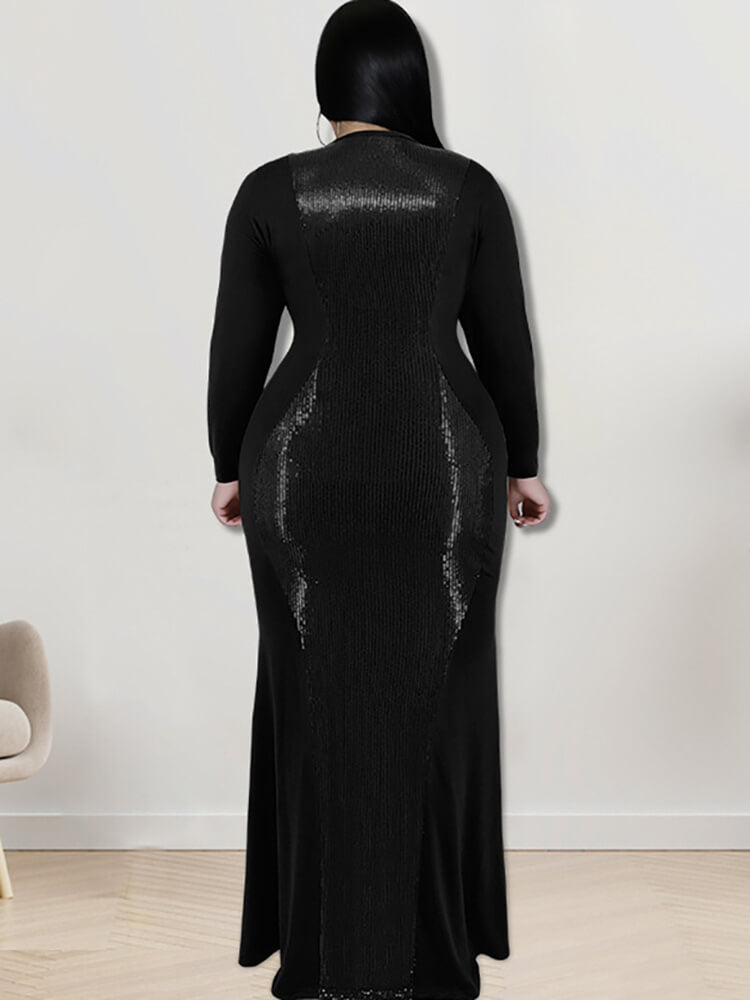 Long Sleeve Sequin Patchwork Maxi Dress
