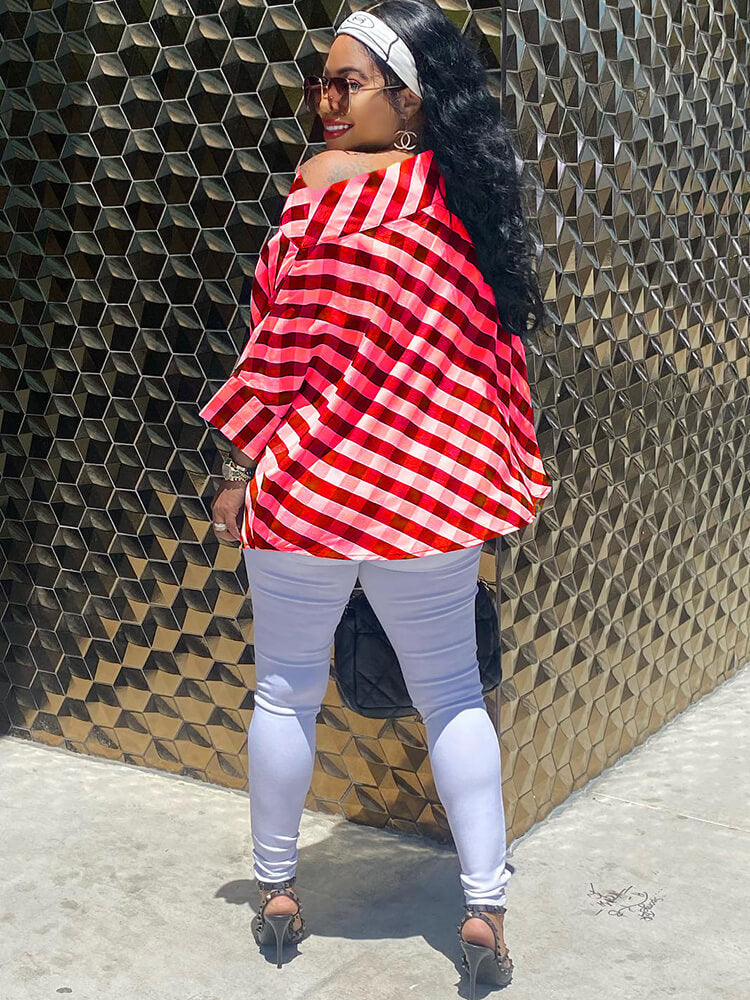 One Shoulder Plaid Print Bodycon Top