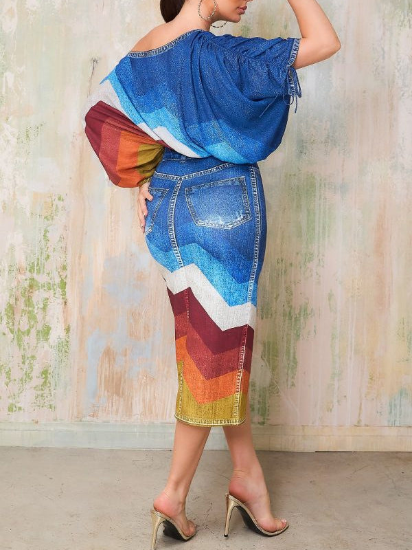 Off Shoulder Colorful Skirt Set