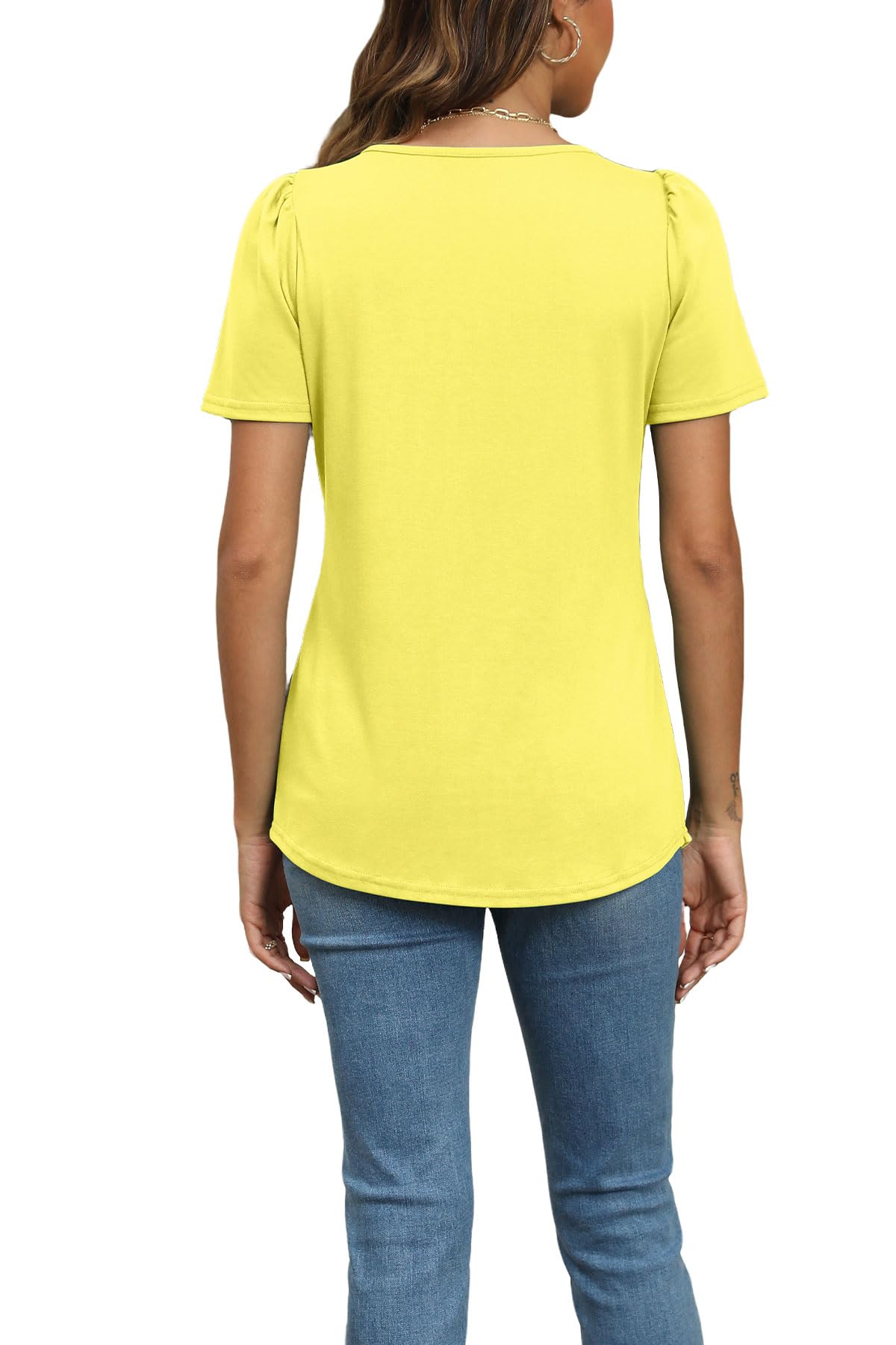 Short Sleeve Pleated Crew Neck Top