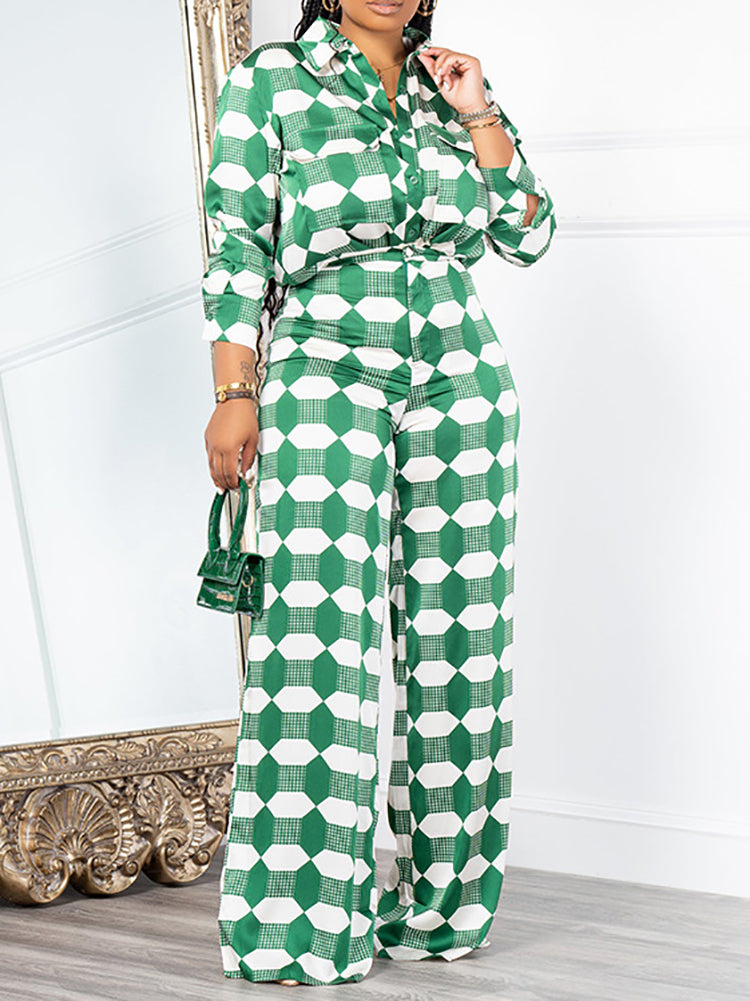 Geometric Print Shirt Pants Set