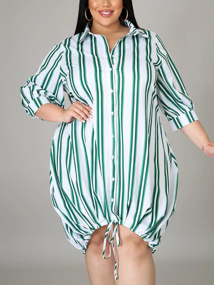 Collar Stripe Plus Size Shirt Dress