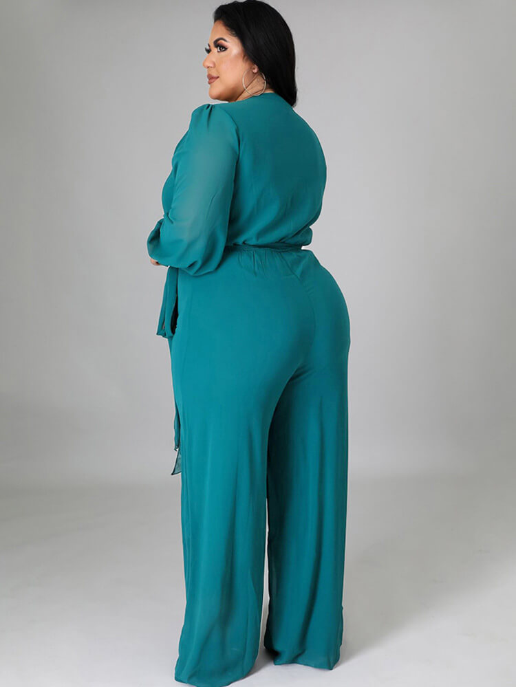 Long Sleeve Solid Bodycon Wide Leg Jumpsuit