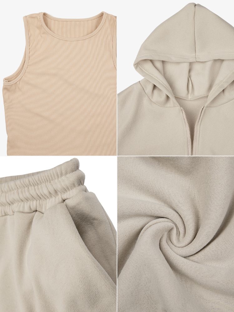 Three Pieces Vest and Hoodie and Pants Set