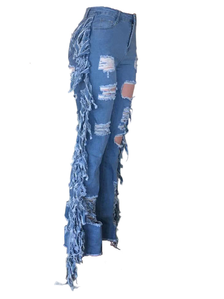 Distressed Fringe Wide-Leg Jeans