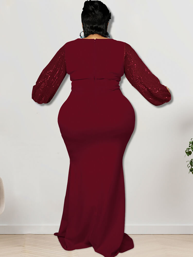 Glitter Long Sleeve Patchwork Maxi Dresses