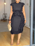 Ruffle Solid Color Midi Dress