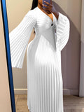Chiffon V-Neck Pleated Maxi Dress