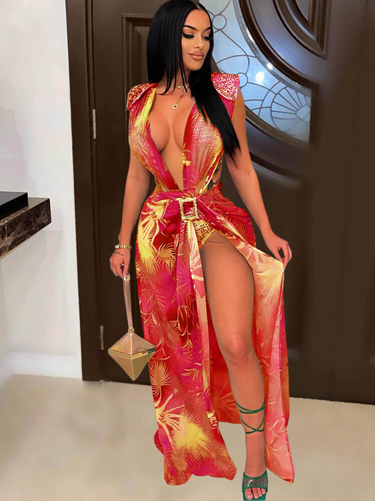 Two Piece Sleeveless Swimsuit Bikini Cover Up