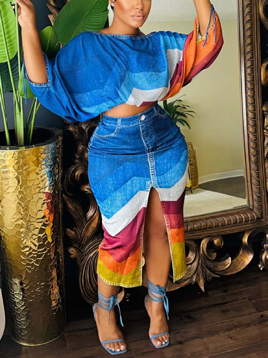 Off Shoulder Colorful Skirt Set