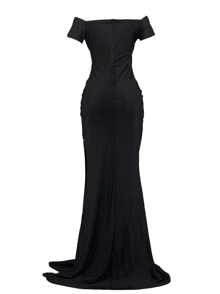 V Neck Wrap Ruched Split Maxi Dress