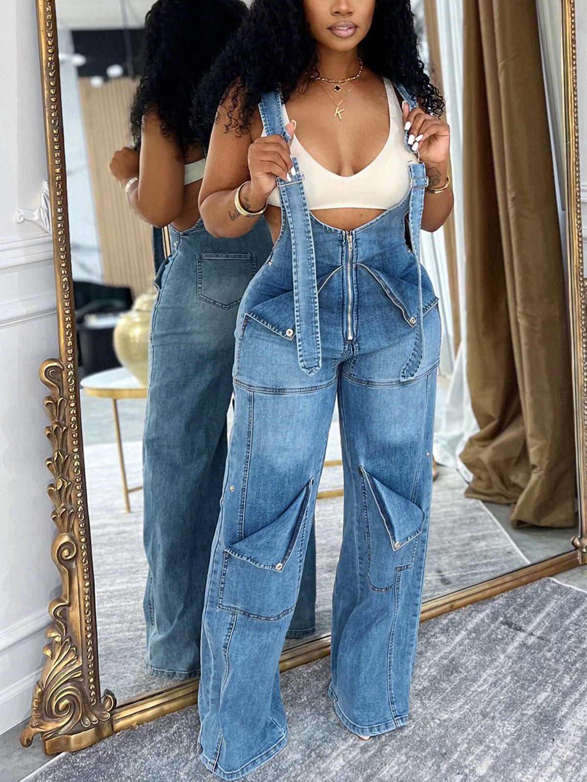 Loose Fit Overalls Denim Jumpsuit