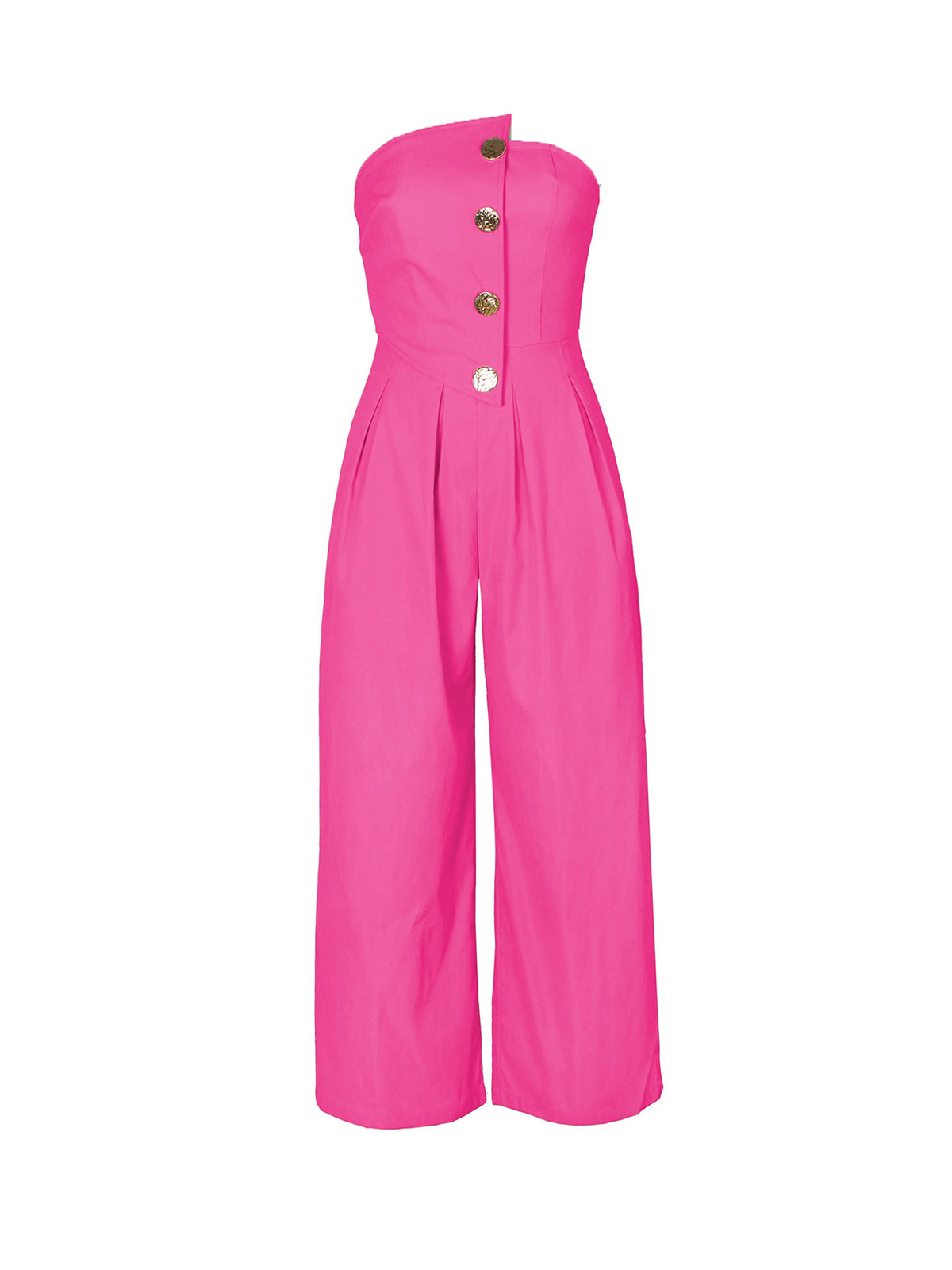 Strapless Button Wide-Leg Jumpsuit