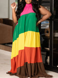 Plus Size Colorblock Print Flowy Maxi Dress
