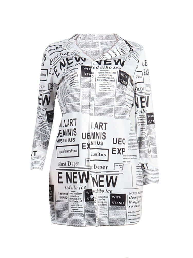 Long Sleeve Letter Print Bodycon Shirts