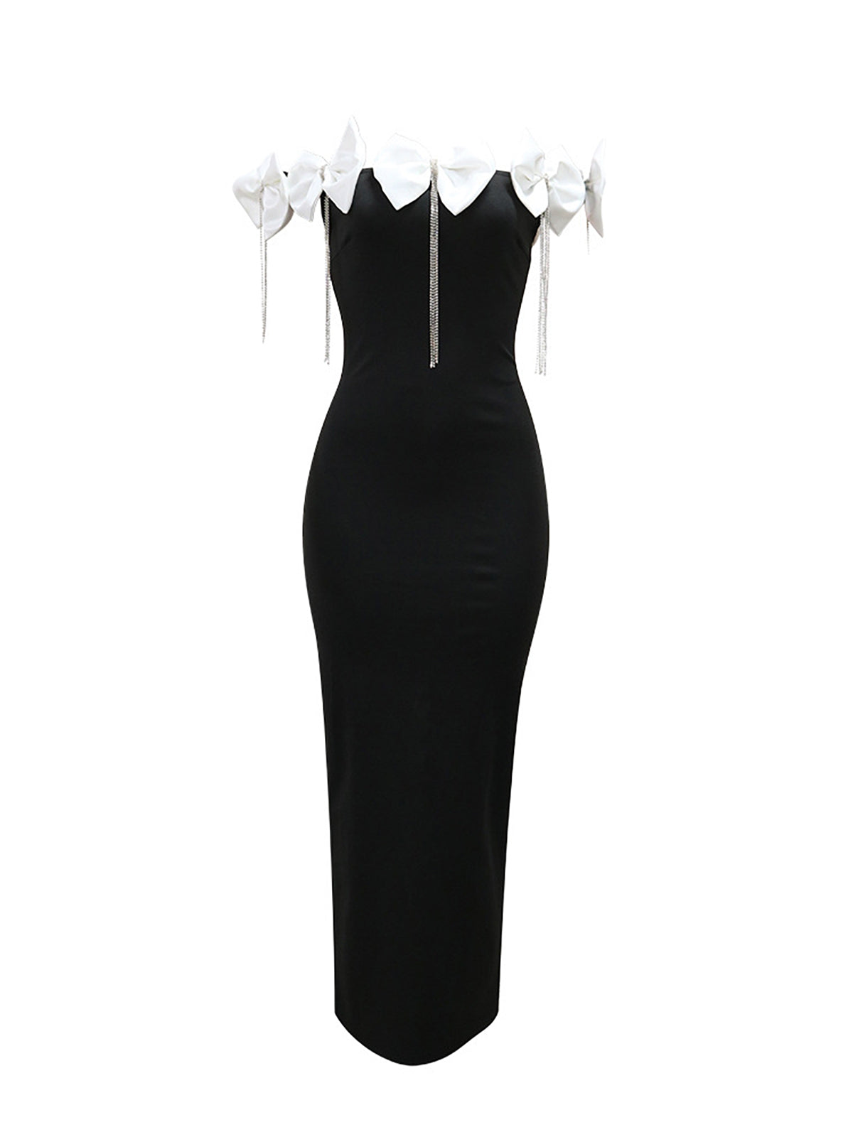 Sleeveless Bowknot Crystal Chain Slit Maxi Dress