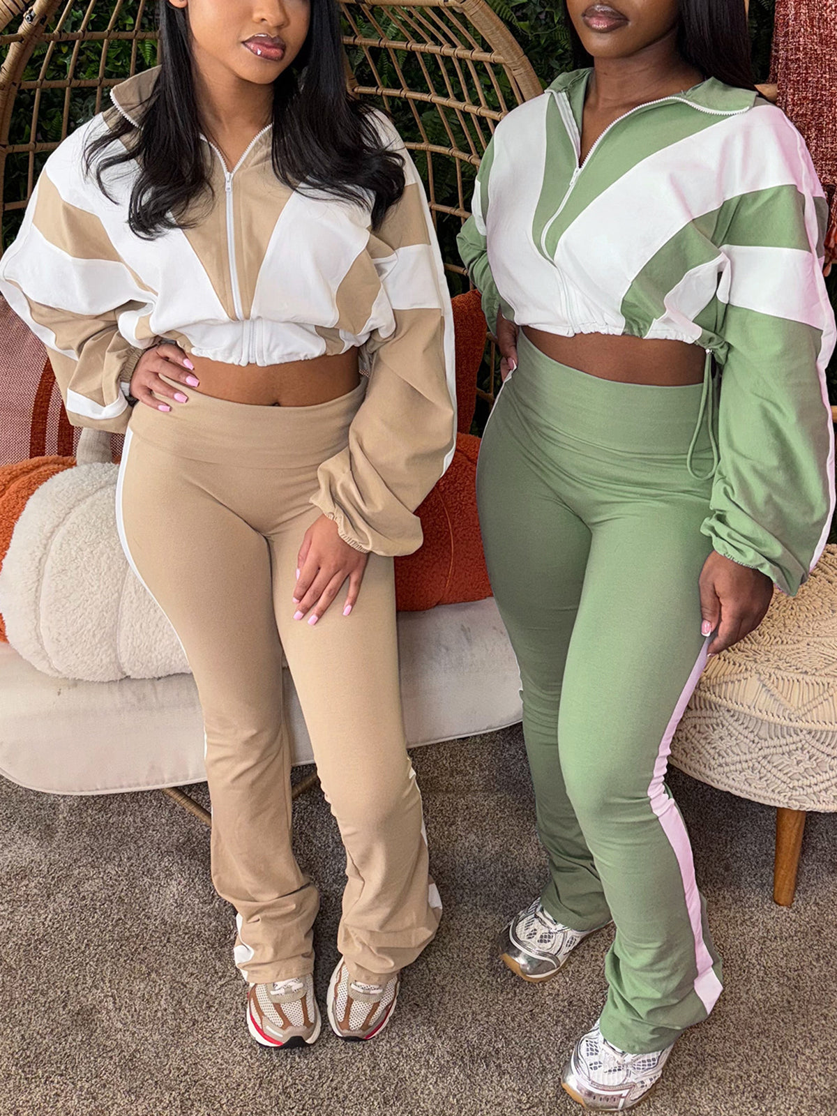 Colorblock Drawstring Waist Tracksuit