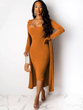 Two Piece Long Sleeve Coat Spaghetti Strap Dress