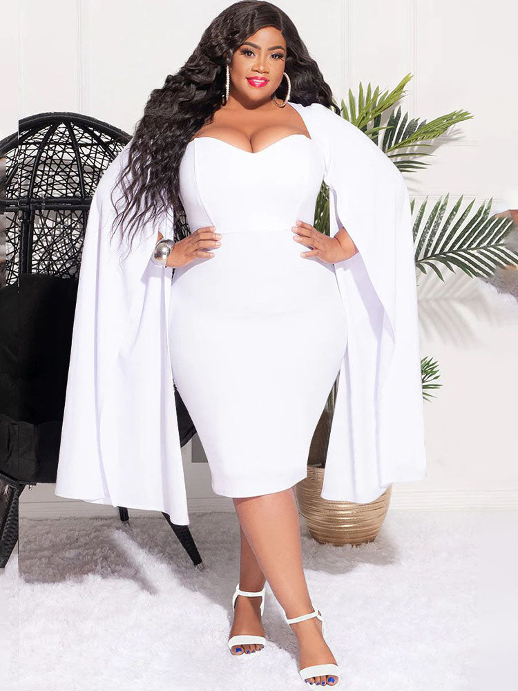 Plus Size Split Sleeves High Waist Midi Dress