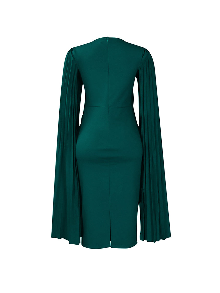 Pleated Cape Sleeve Midi Dress