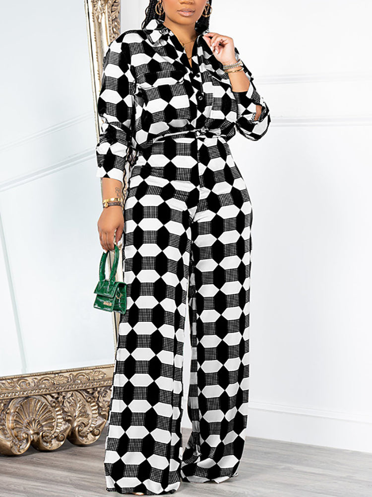 Geometric Print Shirt Pants Set