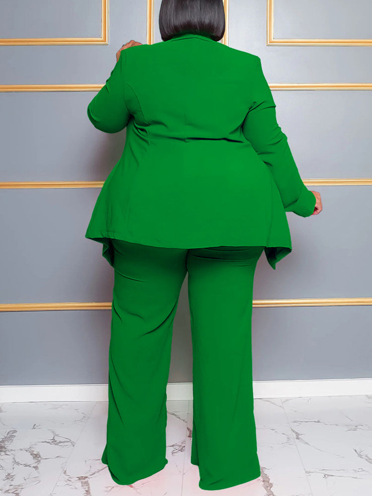 Plus Size Belted Blazer Pants Set