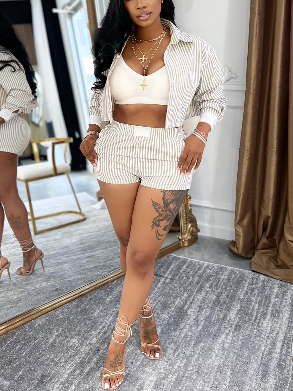 Striped Shirt Shorts Set