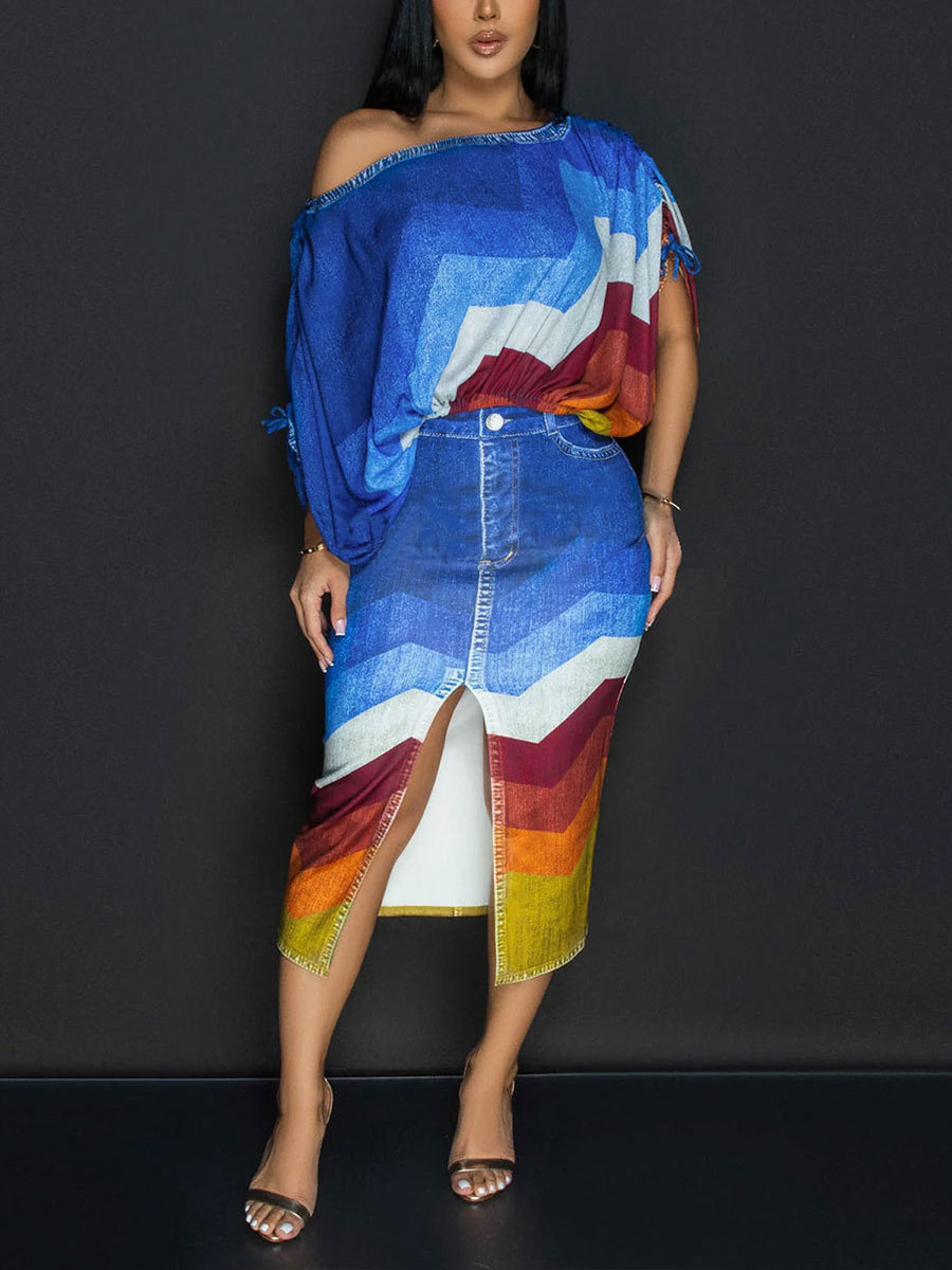 Off Shoulder Colorful Skirt Set
