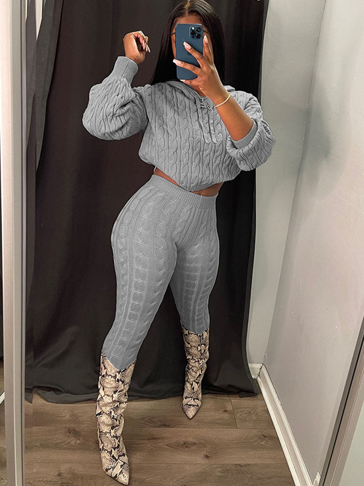 Two Piece Long Sleeves Sweater Pant Suit
