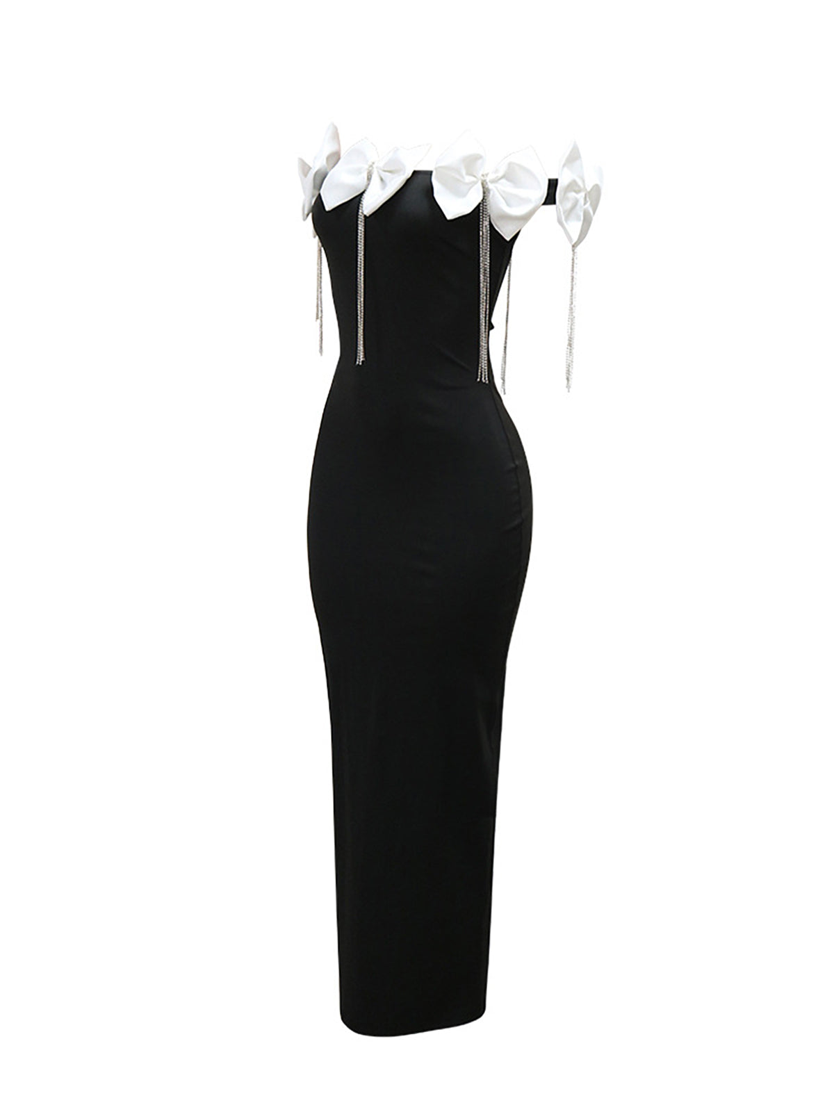 Sleeveless Bowknot Crystal Chain Slit Maxi Dress