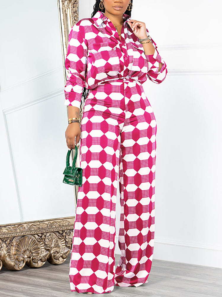 Geometric Print Shirt Pants Set