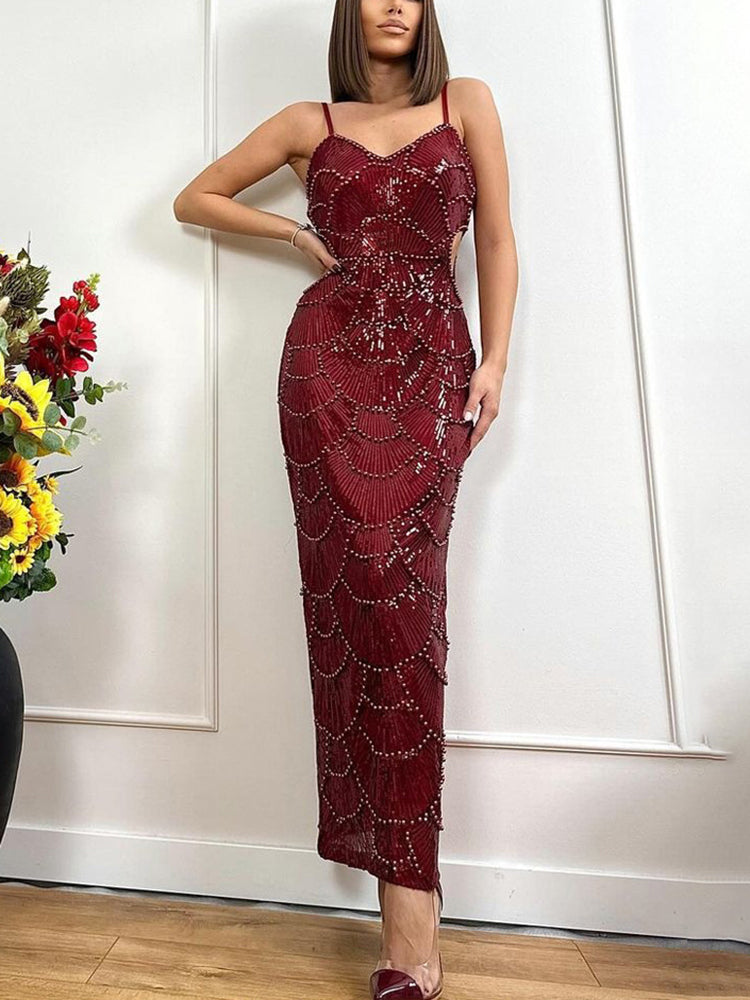 Beaded Mermaid Hollow Out Maxi Dress