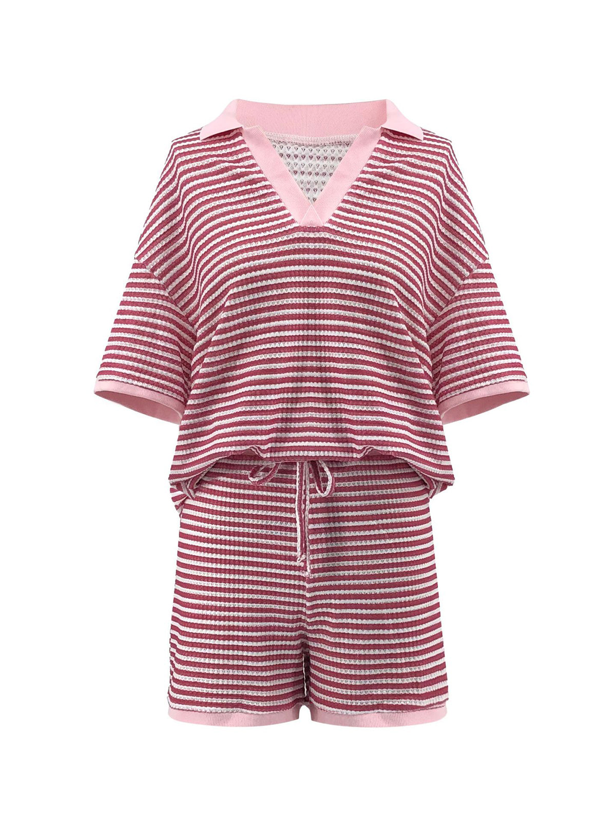 Striped Knit Top High Waist Shorts Set