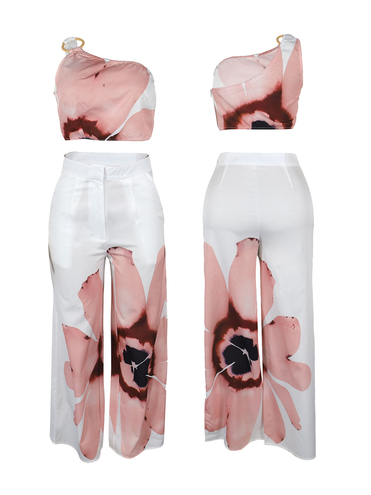 Two Piece One-Shoulder Floral Print Pants Set