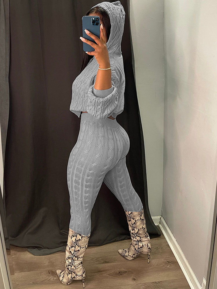 Two Piece Long Sleeves Sweater Pant Suit