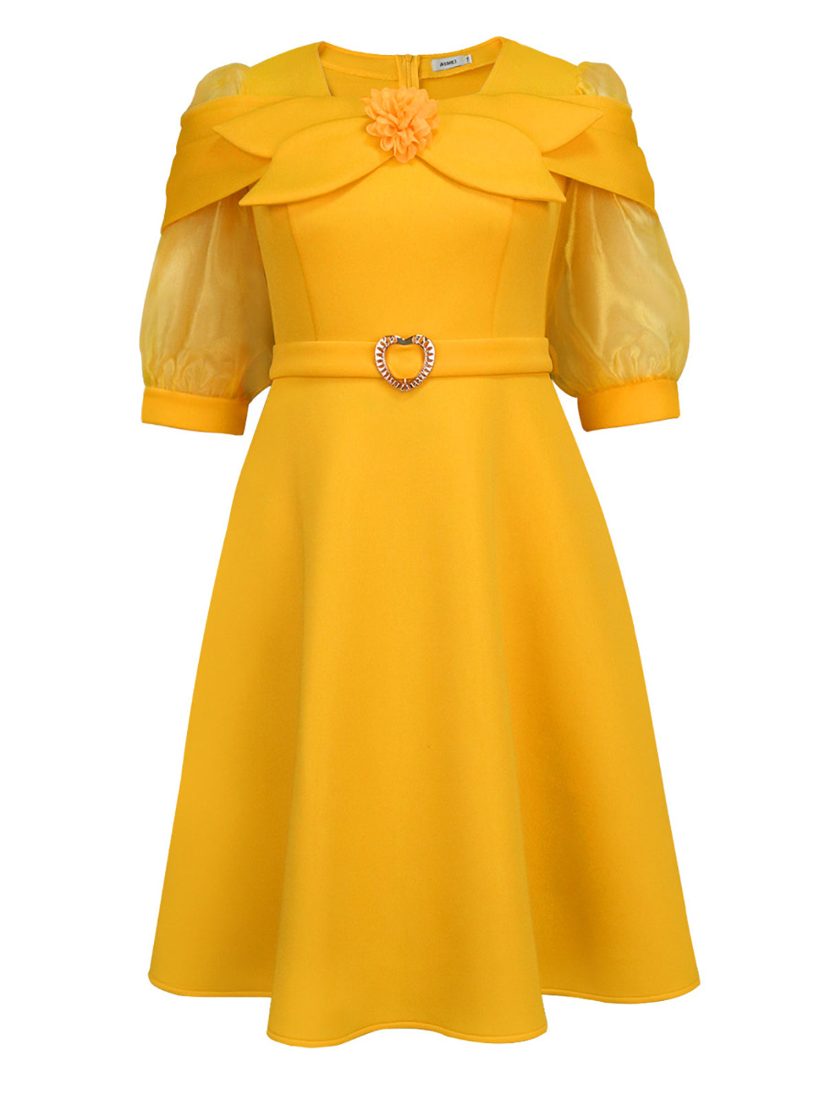 Bow Tie Sheer Lantern Sleeve Party A-Line Dress
