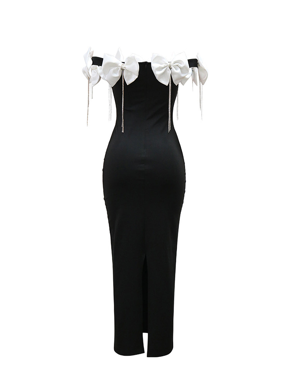 Sleeveless Bowknot Crystal Chain Slit Maxi Dress