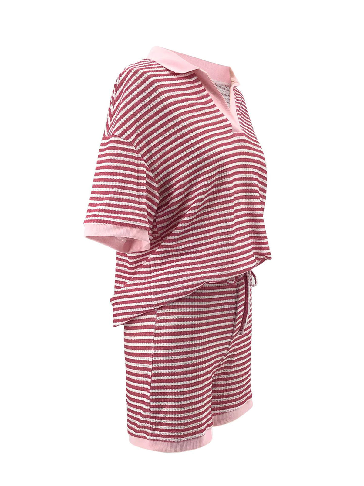 Striped Knit Top High Waist Shorts Set