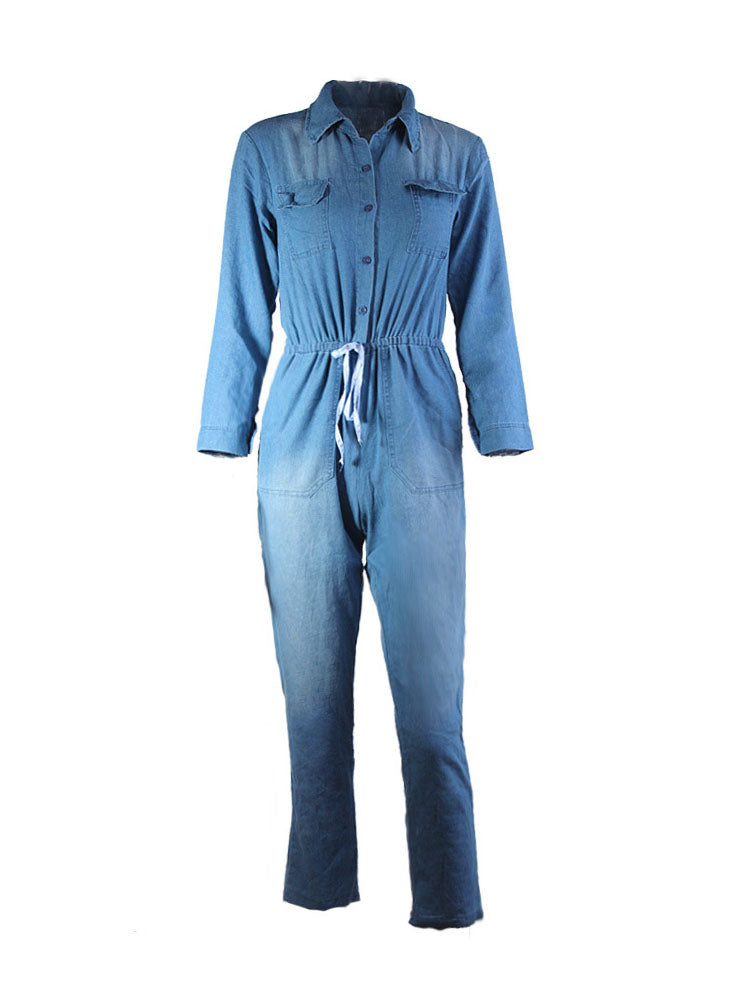 Drawstring Waist Denim Jumpsuit