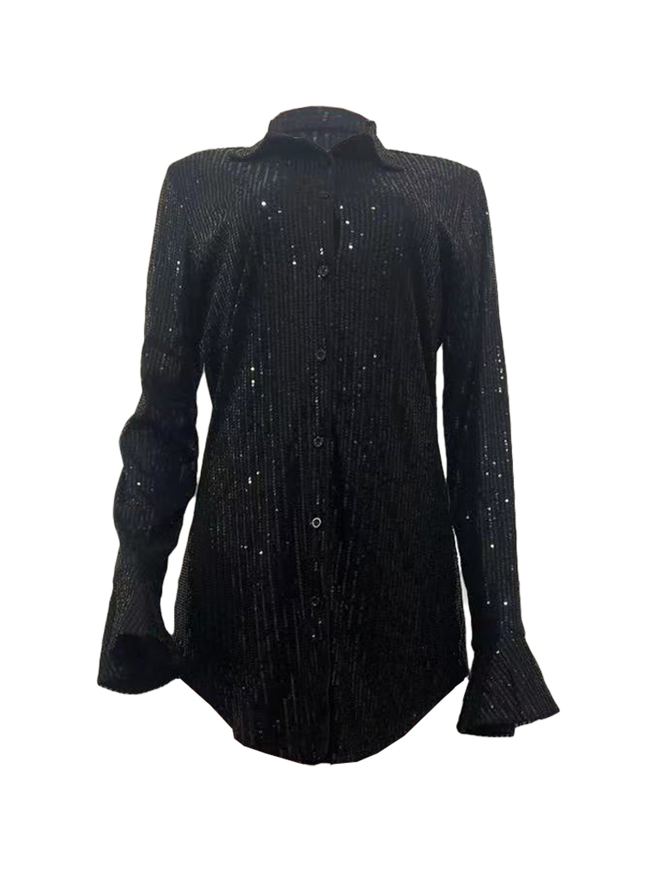 Sequin Loose Flare Sleeve Shirt Mini Dress