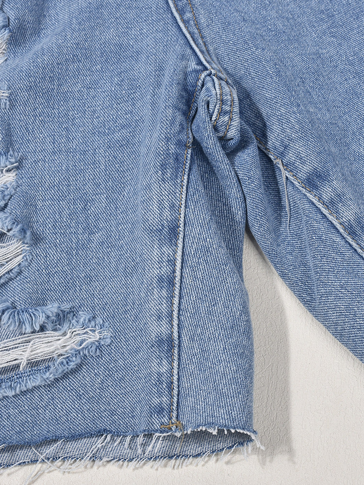 High Waist Distressed Fringe Denim Shorts