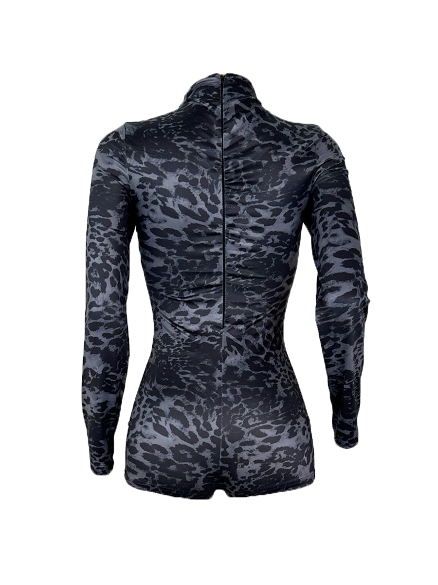 Long Sleeve Leopard Print Romper