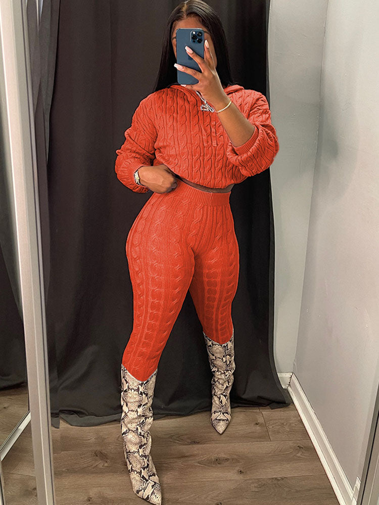 Two Piece Long Sleeves Sweater Pant Suit