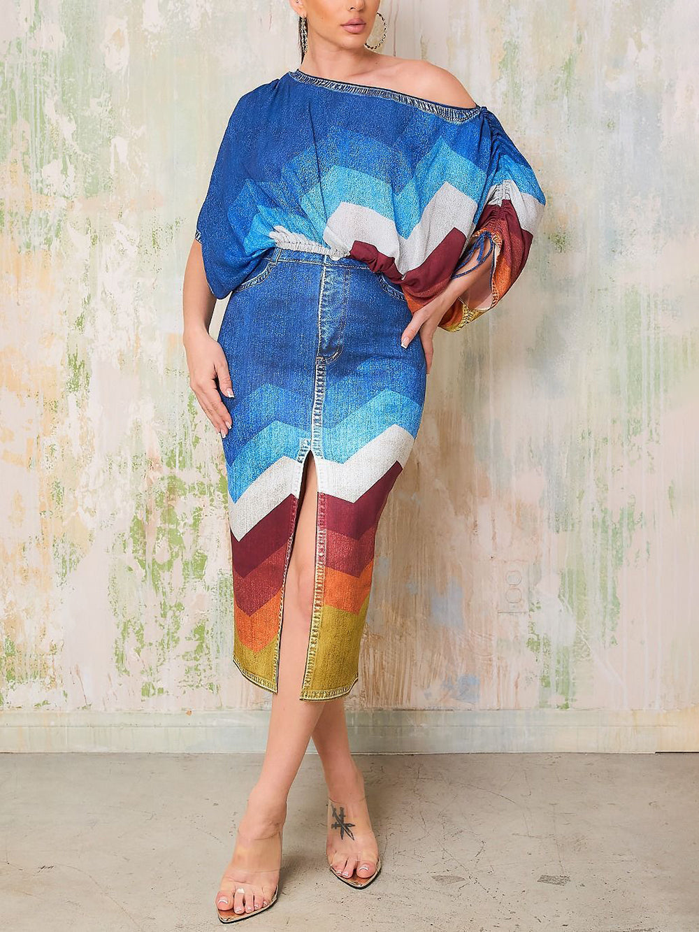 Off Shoulder Colorful Skirt Set